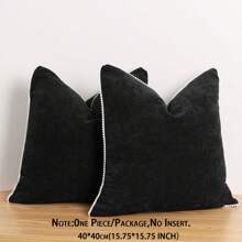 1pc Luxury Decorative Pillow Case, Chenille Texture Piping Square Sofa Cushion Cover, Modern Bohemian Style, Without Pillow Insert, For Sofa, Living Room, Bedroom, Cottage, Great Gift - Black - View 19