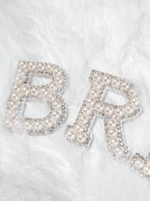 1pc Bride Wedding Decor Pearl & Rhinestone Embellished Decorative Hand Fan, Elegant Bride Holding Accessory