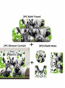 1pc/2pcs/4pcs/6pcs St Patrick's Day Shower Curtain Set With 12 Hooks, Toilet Covers Seat, Bath Mats Non-Slip Rug Carpet, 2 Pieces Ultra-Soft Large Bath Towel, Absorbent Hand Face Towels Washcloths Kitchen Dish Towel, Bathroom Accessories Boy Valentine Heart Valentine Home Bathroom Decor Summer Back To School