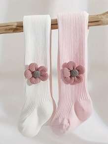 2pcs Girls' Floral Printed Tights, Children's Pantyhose, Baby Romper Socks - Multicolor - View 1