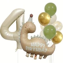 10pcs Dinosaur Theme Balloon Set - 12" Latex & 32" Foil Balloons For Birthday Celebrations, Jurassic Party Decor,Shower Events & Interior Decorations,