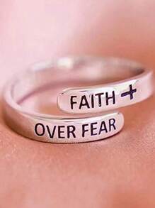 1pc Adjustable "TRUST GOD" Double Layer Ring, Unisex, Carved Cross Faith Over Fear Ring, Minimalist Design, Christmas, New Year, Valentine's Day Gift - Multicolor - View 9