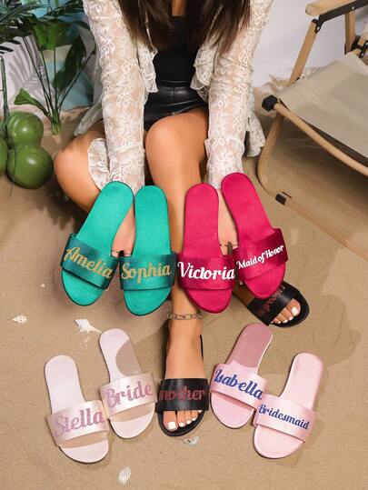 Customized Slippers, Print Your Favorite Text, Slippers, Shower Slippers, Couples, Men's And Women's Beach Sandals, Personalized Groomsman Slippers, Bridesmaid Bachelorette Party Gift, Wedding Beach Spa Overnight Slippers