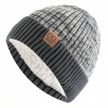 Nuevos gorros de invierno unisex de dos tonos con forro de piel, moda para hombres y mujeres, gorro cálido, gorros de punto casuales de invierno - Gris - Ver 6