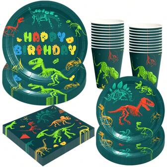50PCS Dinosaur Tableware Set Fossil Dinosaur World Dinnerware Disposable Plates Dinosaur Theme Party Plates Napkins Birthday Shower Party Decorations Supplies 10 Guests
