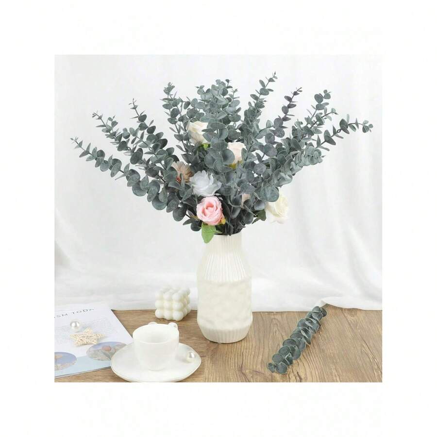 12pcs Artificial Eucalyptus Leaves Branches, Suitable For Wedding Decoration, Mother's Day, Home Decor - Green - View 1