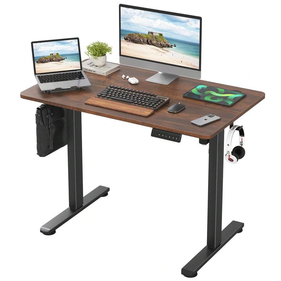 100 CM Electric Height Adjustable Home Office Standing Desk - Rust Brown - View 1