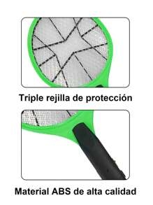 1 Piece Rechargeable Electric Mosquito And Fly Swatter Racket With LED Light - Green - View 6