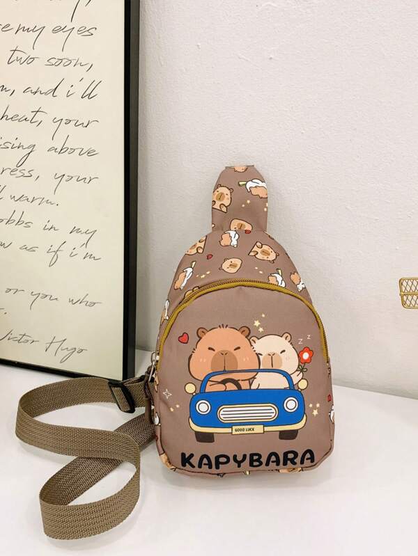 Bolso de pecho con estampado de capibara de dibujos animados lindos para niños, bolso de cintura/bandolera deportivo y casual ligero para viajes al aire libre, vacaciones, paquete de cintura ajustable con correa de hombro, bolso bandolera diario para teléfono móvil y monedas, bolsa escolar