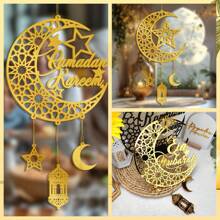 1pc Luxury Gold Acrylic Windchime With Stars And Moons, Hanging Decoration, Comes With 1m Gold String And Hook, Great Gift Idea For Friends, Family And Elders, Ramadan, Ramadan Decor, Eid Mubarak