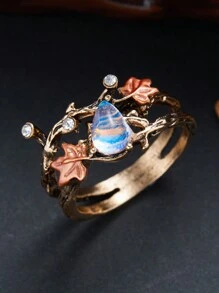 1 PC Niche Vintage Design Tree Branch Maple Leaf Double Layer Ring Ladies Light Luxury Holiday Party Jewelry Gifts - Ring - View 5