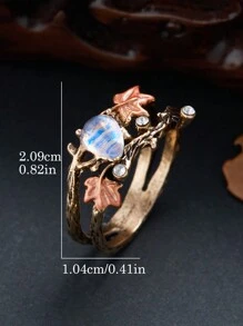 1 PC Niche Vintage Design Tree Branch Maple Leaf Double Layer Ring Ladies Light Luxury Holiday Party Jewelry Gifts - Ring - View 7