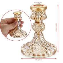 6 PCS Glassware Candlestick Pedestal,Glass Clear Diamond /Clear Stripe/Amber Diamond/Amber Stripe Taper Candle Holders For Table Centerpiece, Home Decorations, Valentine Day, Wedding And Party - 琥珀鑽石 - 查看 3