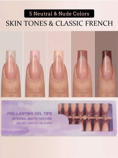 150Pcs French Gel Nails - Nude French Pointed Tip Press-On Nails, Short Square Nail Tips, Soft Gel False Nails, Acrylic Nail Extension Soakable Nail Supplies Nails