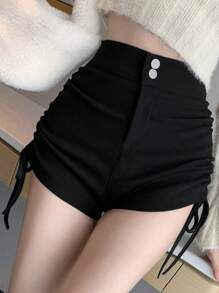 Solid Drawstring Side Shorts