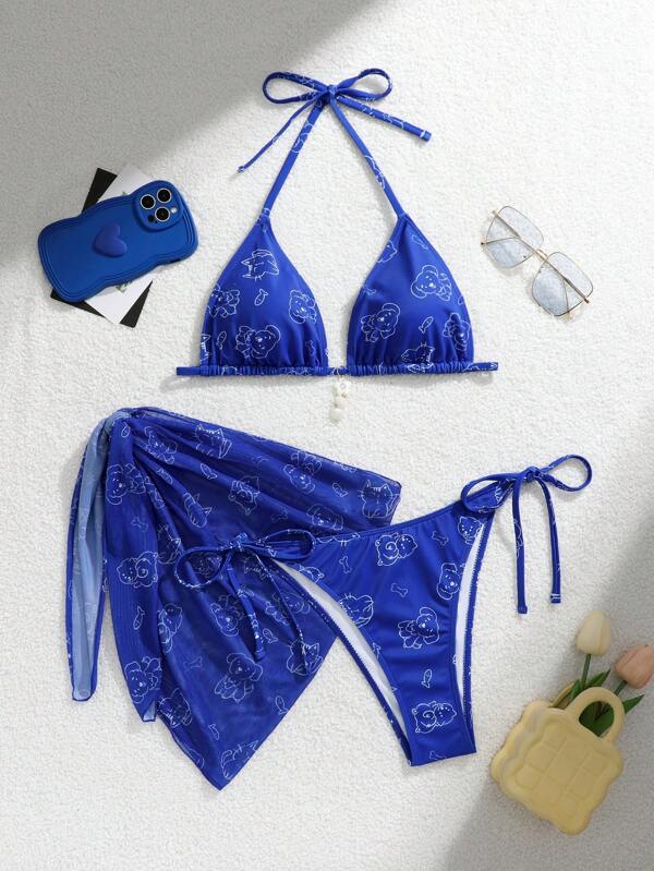 3 pezzi Bikini con motivo carino per donne, per l'estate