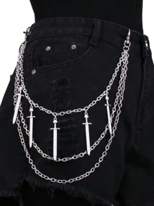 Men's And Women's Waist Accessories Hip Hop Punk Metal Rivets Stage Show Multi-Layer Waist Chain Dress Up Jeans Accessories Suitable For Teen Summer Casual Outdoor Athletic Or Vacation Travel Or Graduation Gifts Or Birthday Dress Accessories Or Daily Wear