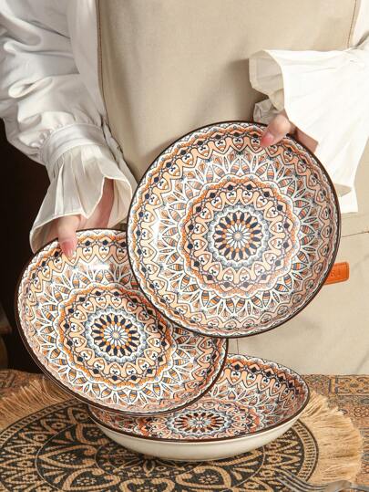 1 件优雅陶瓷彩绘盘子，花卉图案，一件/4 件套/混合 4 件套，适用于家庭/餐厅餐盘、水果盘、厨房餐具