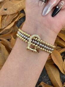 1 pieza Brazalete de metal con cuentas con forma de corazón y estrella, apropiado para uso diario de mujeres