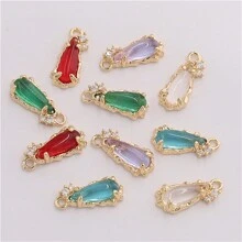5/10pcs Copper Edged Cubic Zirconia Glass Water Drop Pendant, DIY Earring, Necklace, Bracelet Materials, Jewelry Accessories