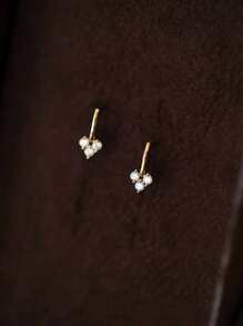 1 对 S925 纯银几何 3 石锆石耳钉，适合女性、情侣、女友、周年纪念的优雅珠宝礼物