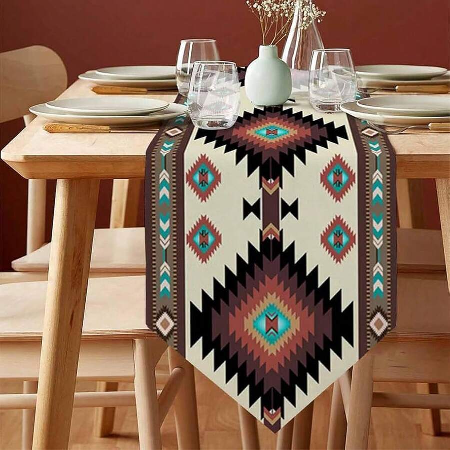 1 Pc Boho Table Runner Southwestern Geometric Brown Dining Room Table Runners Fit Rectange And Round Table Runner Celebrate Birthday Party Table Decor - Multicolor - View 1