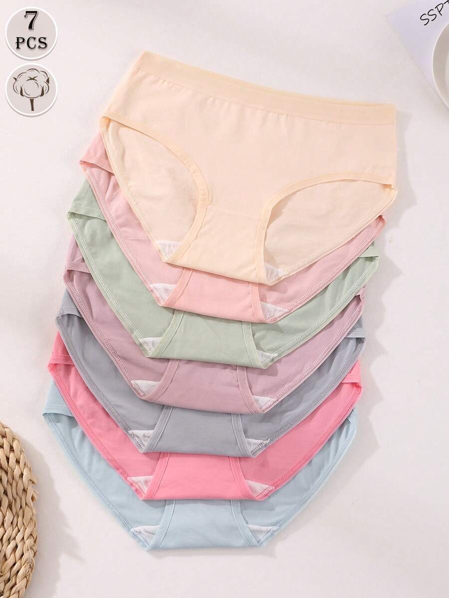 7 Pcs Women's Triangle Panties Low Waist Seamless Briefs Solid Color Comfortable And Breathable Lingerie Underwear - 彩色 - 查看 1