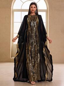 YISIKADO 2 piezas Vestido de noche de estilo de Oriente Medio con lentejuelas y gasa para mujeres, vestido de invitada de boda, vestido de fiesta, vestido formal, vestido de gala - Multicolor - Ver 7