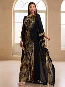 YISIKADO 2 piezas Vestido de noche de estilo de Oriente Medio con lentejuelas y gasa para mujeres, vestido de invitada de boda, vestido de fiesta, vestido formal, vestido de gala - Multicolor - Ver 6