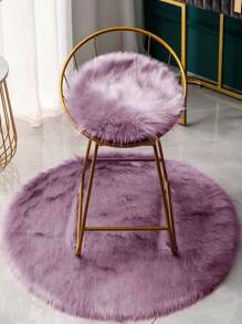 1pc Solid Fuzzy Round Rug ,Room Decor