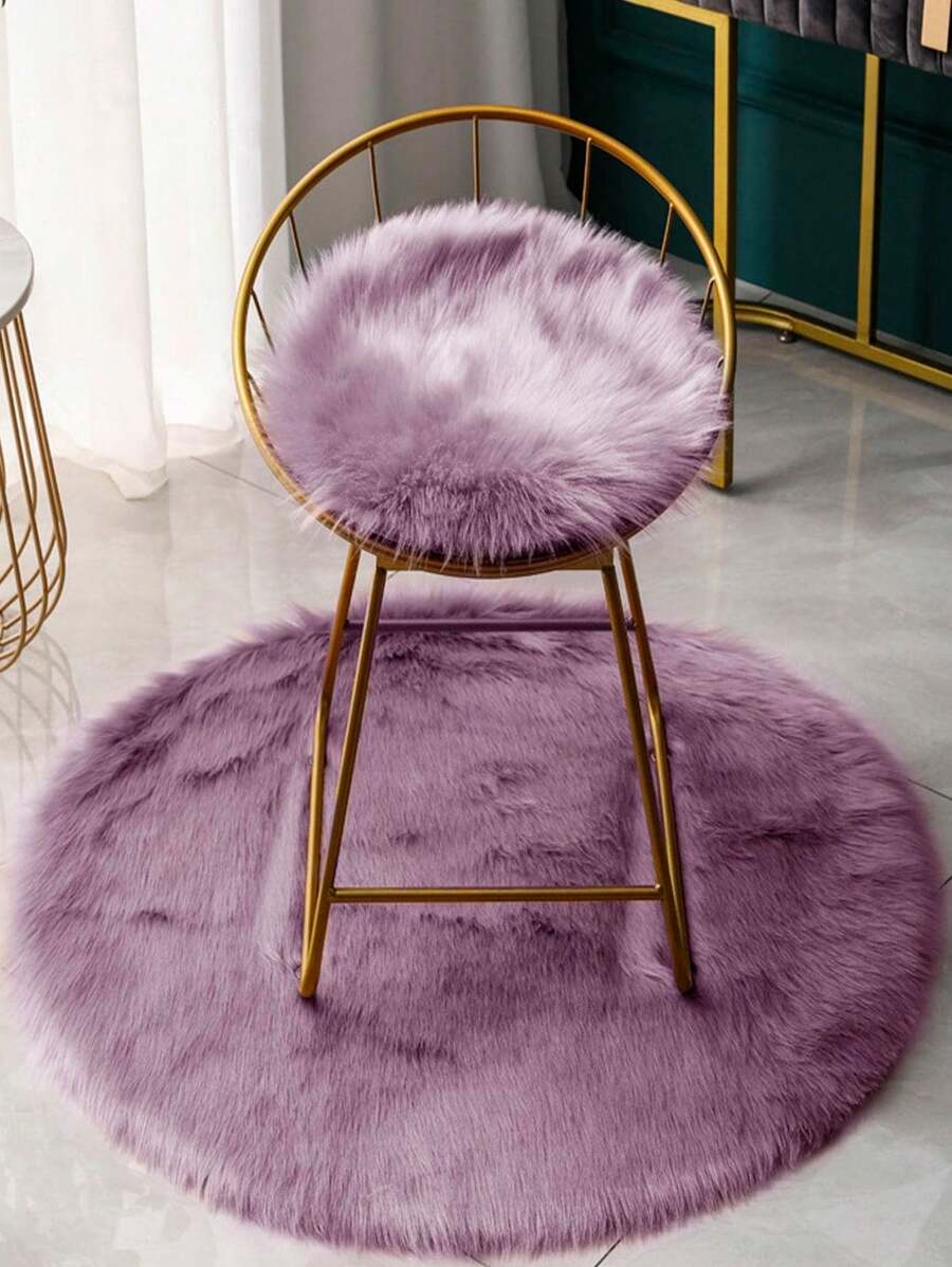 1pc Solid Fuzzy Round Rug ,Room Decor