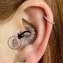 Piercing Orelha Titanio Cruz Com Zirconias Flat Tragus
