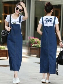 2025 Denim Dress Women's Suspender Skirt One-Piece Bodycon Dress - 藍色 - 查看 4
