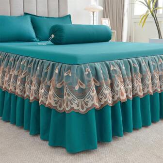 3-delad sängkjolsats (1 sängkjol + 2 örngott, utan kuddinlägg) - Enfärgad sängkjol, halkfria sängkläder, lämplig för sovrum och gästrum, kan tvättas i maskin