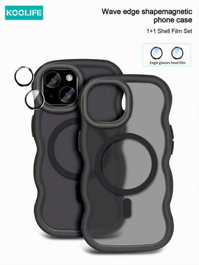 Koolife 2pcs Phone Case & Screen Protector Set [1pc Wavy Edge Shockproof Protective Case, 1pc Camera Lens Film] With Magnetic Charging, Raised Lens Protection, PC+TPU Material, Compatible With IPhone 17 ProMax/17/17 Pro/17 Air/16/16 Pro/16 Plus/16 ProMax/15 ProMax/15 Pro/15 Plus/14 ProMax/13 ProMax/13 Pro/12 ProMax/11