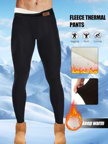 1pc Boyfriend Style Men's Warm Running Compression Tights, Thermal Lined Cycling Pants For Cold Weather, Outdoor Sports Leggings - Black - View 5