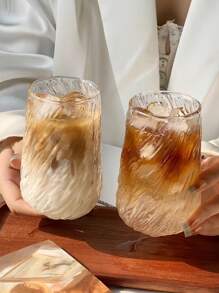 1pc大容量玻璃咖啡杯高端拿铁艺术杯创意加厚冷饮水杯返校 - 無色 - 查看 3