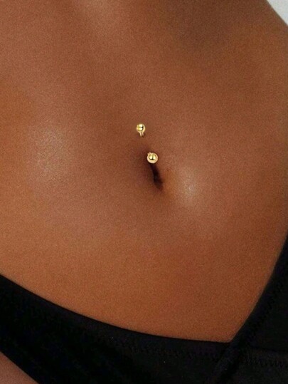 1pc Gold Stainless Steel Pierced Navel Belly Ring, Delicate Minimalist Sexy Design, Suitable For Women To Wear Casually, To Parties And On Vacations