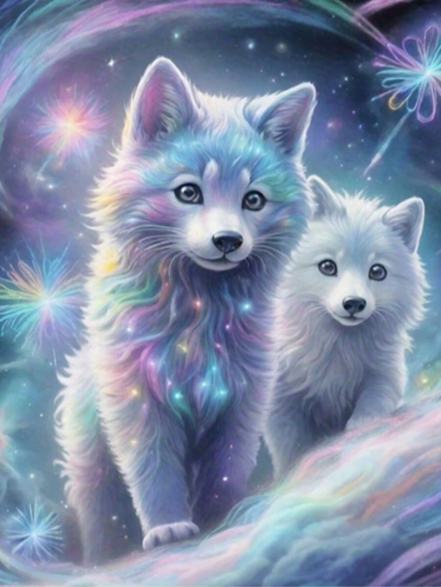 1 Set Of 20"X20" Diamond Painting Kit, 5D Handmade DIY Colorful Snow Wolf, Home Decor, Surprise Gift - Multicolor - View 1