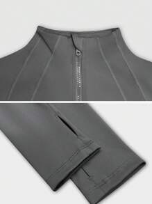 Chaqueta deportiva de manga larga con cremallera y ojal para el pulgar, de unicolor, para mujer