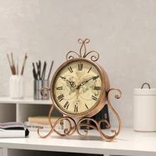 Vintage europeisk stil järnmålad skrivbordsklocka, dekorativ vägg-/bordsklocka för vardagsrum och sovrum, tyst, icke-tickande