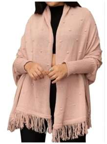 Poncho Xale de Tricot com Franja e Encharpe de Pipoca Inverno Marister Malhas