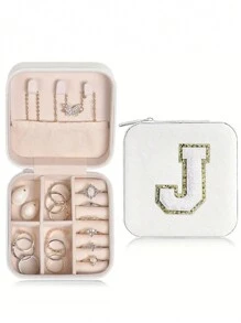 1 pièce Boîte de voyage pour bijoux avec initiale A-Z, étui de rangement multifonctionnel pour bijoux, mini boîte de rangement pour bijoux, organisateur de maquillage, porte-bijoux, sac cosmétique, sac de toilette, cadeau idéal pour les femmes, petite amie, amis, anniversaire, Noël, Halloween - Boîte de voyage pour bijoux avec initiale rose, cadeau de Noël pour adolescentes, retour à l'école