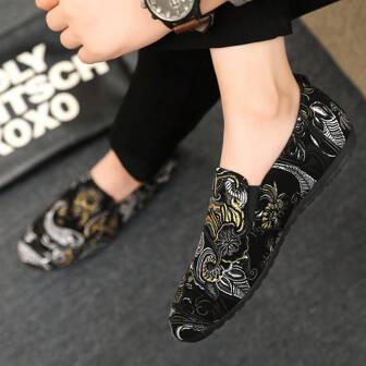 Summer Men's Shoes, Fashion Anti-Slip Durable Printed Slip-On Loafers, Casual Moccasins, Footwear Style Runs Narrow, Suggest Ordering One Size Up