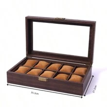Wooden Grain Leather Dust-Proof Glass Lid Watch Storage Box, Premium Elegant Home Use Watch Organizer Display Case, Jewelry & Wristwatch Collection Box Gifts For Women Back To School