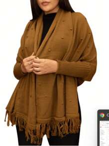 Poncho Xale de Tricot com Franja e Encharpe de Pipoca Inverno Marister Malhas