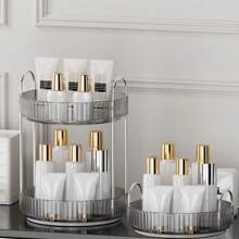 Rotating Makeup Organizer For Vanity, Large Capacity Make Up Storage Skin Care Shelf Perfume Holders Cosmetic Dresser Organizer Countertop Spinning 360 (Smoky Gray),For Holiday Beach, Bathroom Collection, Bedroom Collection, Large Capacity - Transparent White and Silver - View 3