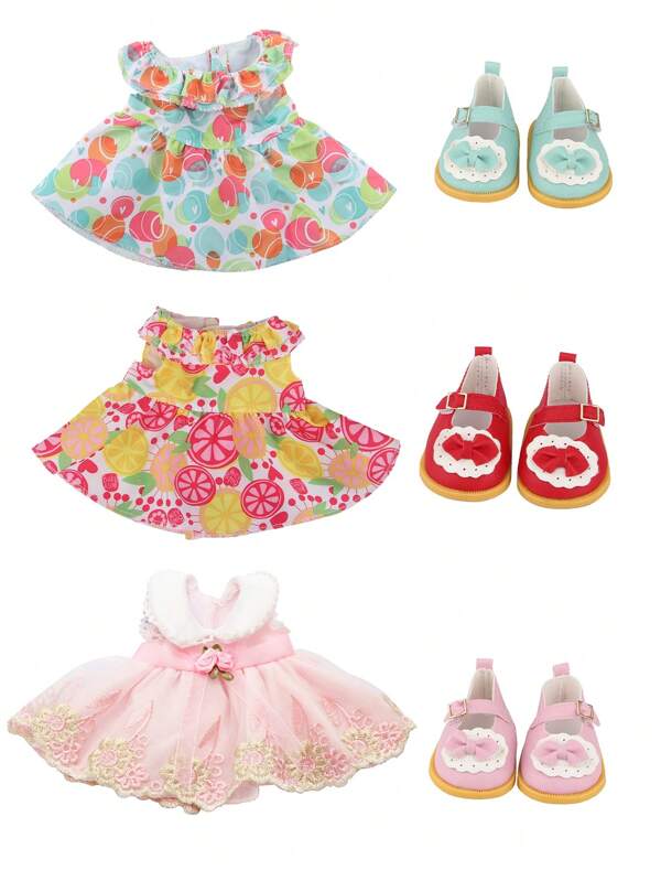 1 Doll Outfit + 1 Pair Doll Shoes, 3 Styles Available, Fits 14 Inch Girl Dolls, Doll Tulle Dress, Doll Candy Dress, Doll Bow Shoes, Christmas Gift, Birthday Gift, New Year Gift, Holiday Gift