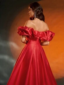 Anymoon Women's Maxi Evening Gown With Ruched Bust And Flared Hem, Elegant Formal Prom Dress, For Wedding Guest, Graduation, Dinner Party Dress - Red - View 3