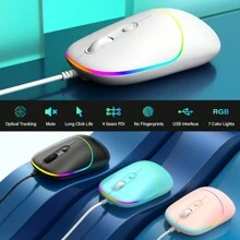 Fenisio Wired Mouse USB Computer Mouse Backlit Ultra Silent Mouse Ergonomic LED Corded Mouse For PC Laptop Ergonomic Mouse 6400 DPI Black White Pink - Multicolor - View 8